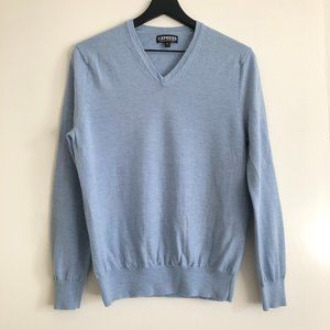 Express Light Blue V-Neck Merino Wool Pullover Sweater, Medium